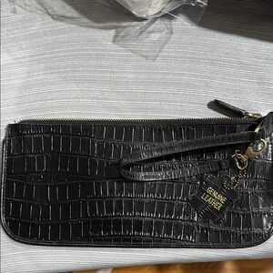 Bloomingdale's Black Crocodile Texture Clutch